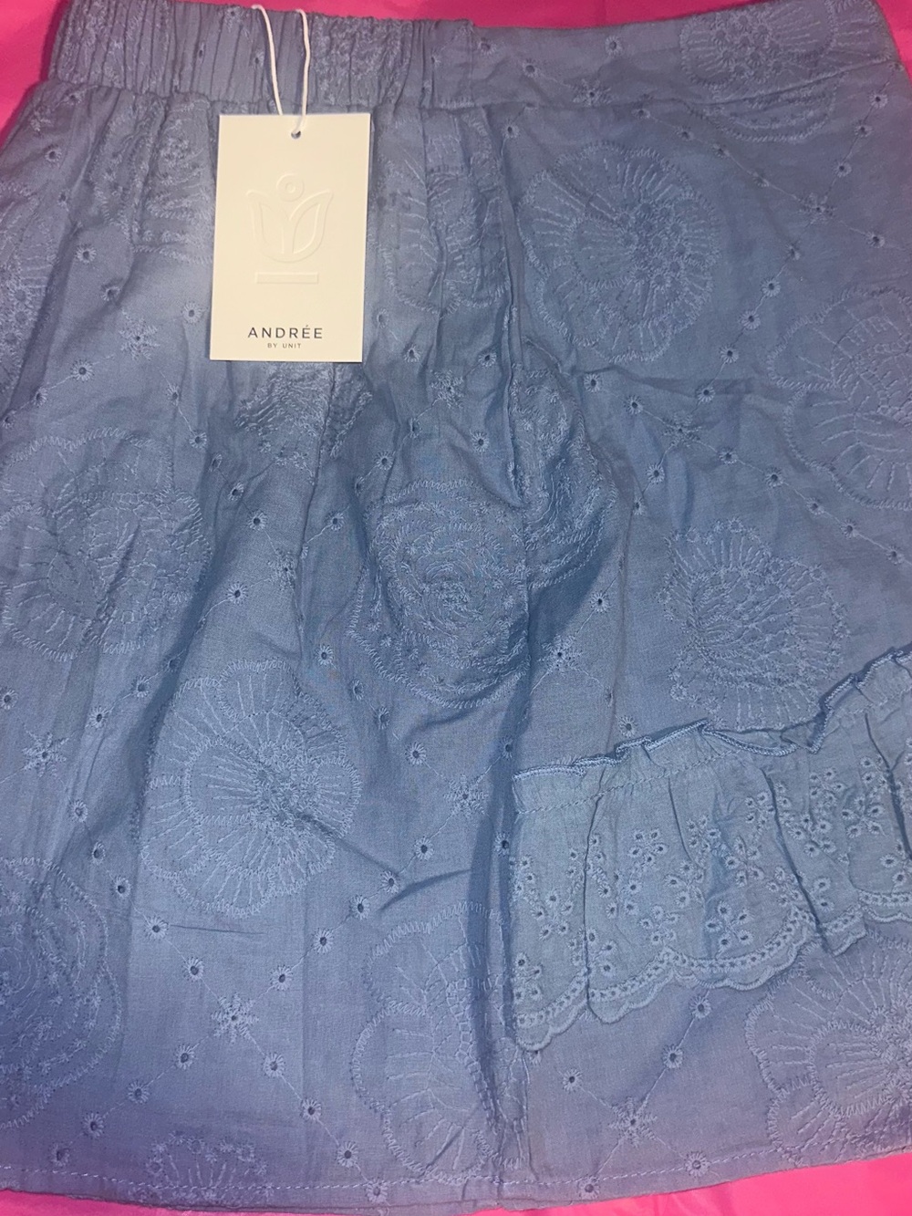 Andree Light Blue Eyelet Embroidered Mini Skirt